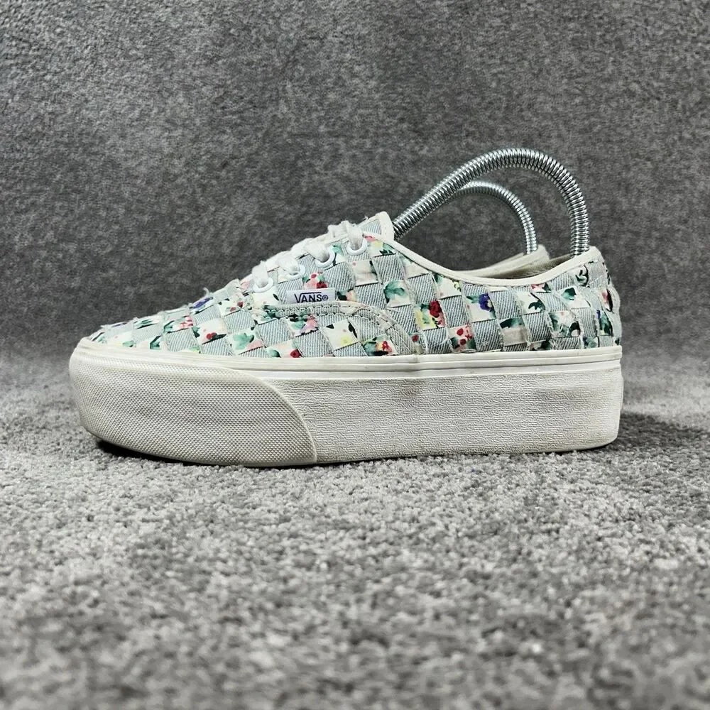 Vans Authentic Woven Stackform Women’s Sz 7.5 Floral Denim Platform Shoes Used